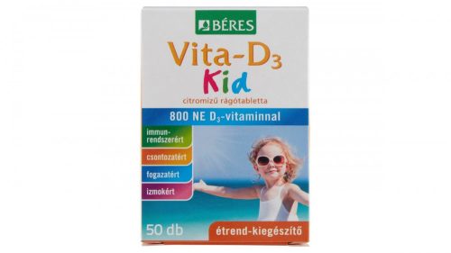 Béres Vita-D3 Kid 800 NE citrom ízű étrend-kiegészítő rágótabletta D3-vitaminnal 50 x 0,54 g (27 g)